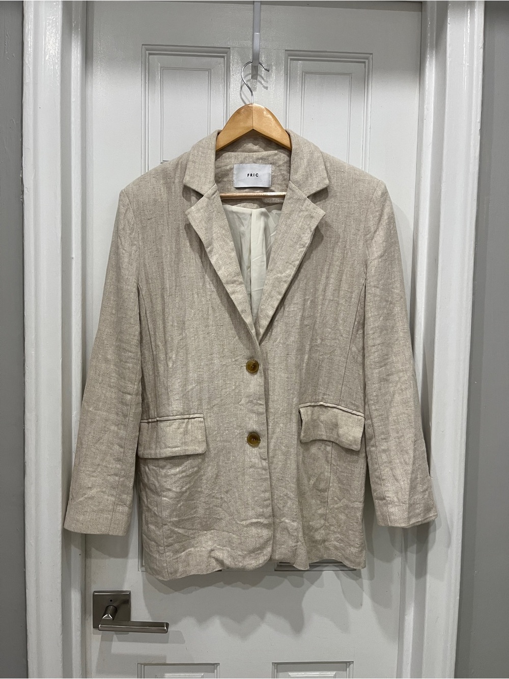 Anthropologie Natural Linen-Blend Relaxed Blazer Jacket